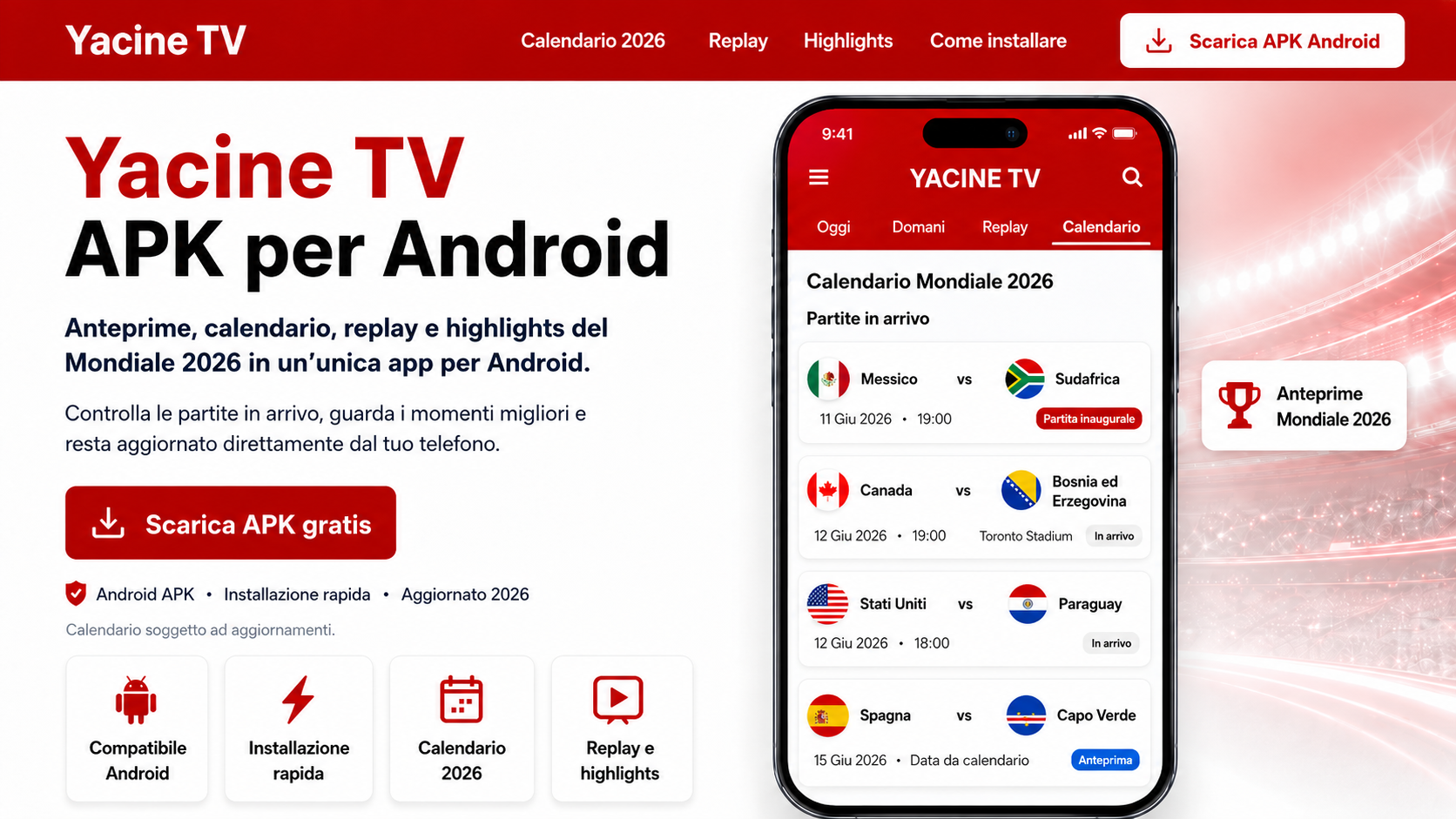ElephTV APK pour Android - matchs, calendrier, replays et temps forts Coupe du Monde 2026
